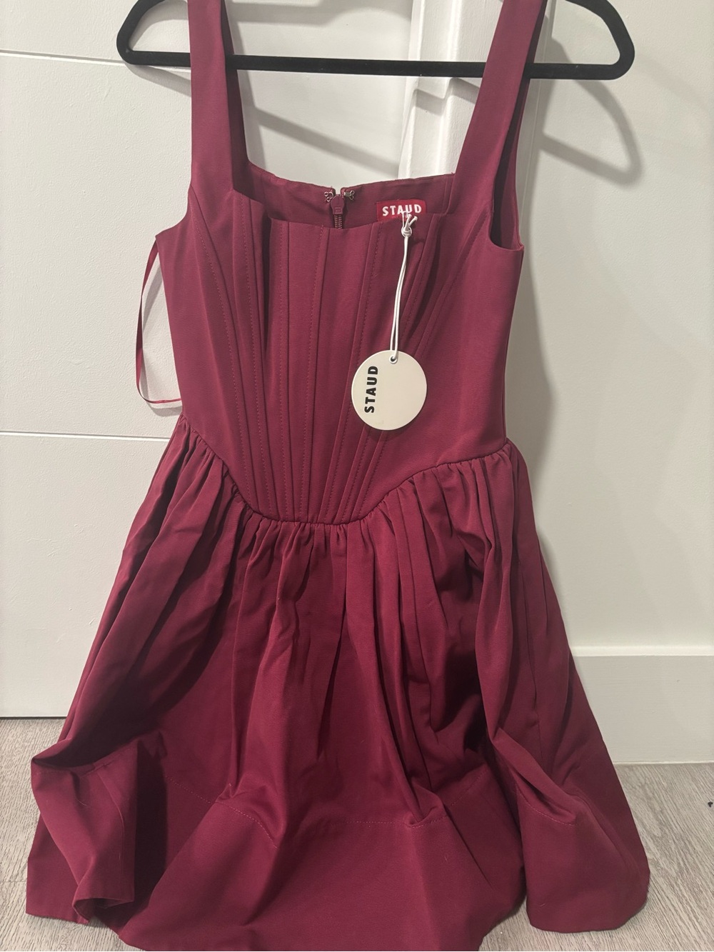 STAUD Wine-Red Square-Neck Mini Dress - Picture 3 of 4